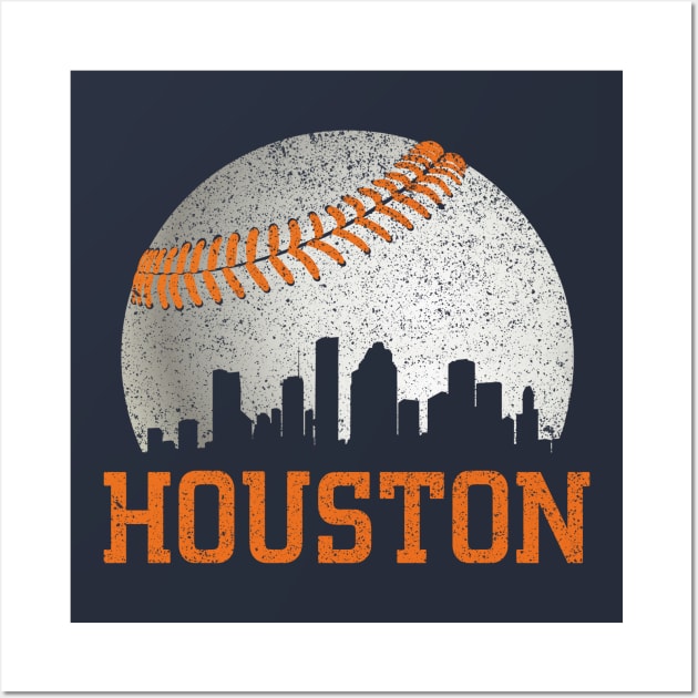 Vintage Houston Texas Skyline Baseball Wall Art by Hong Lien 